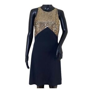 Affair California USA  Black/Gold Tone Sequin Evening Crisscross  Dress. Sz 14